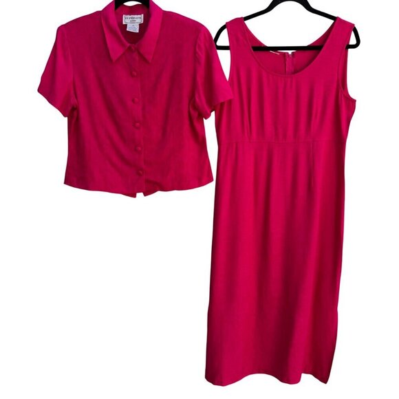 Karin Stevens Petites Vintage 2-Piece Pink Dress & Button-Up Jacket Set 10P - Picture 1 of 13
